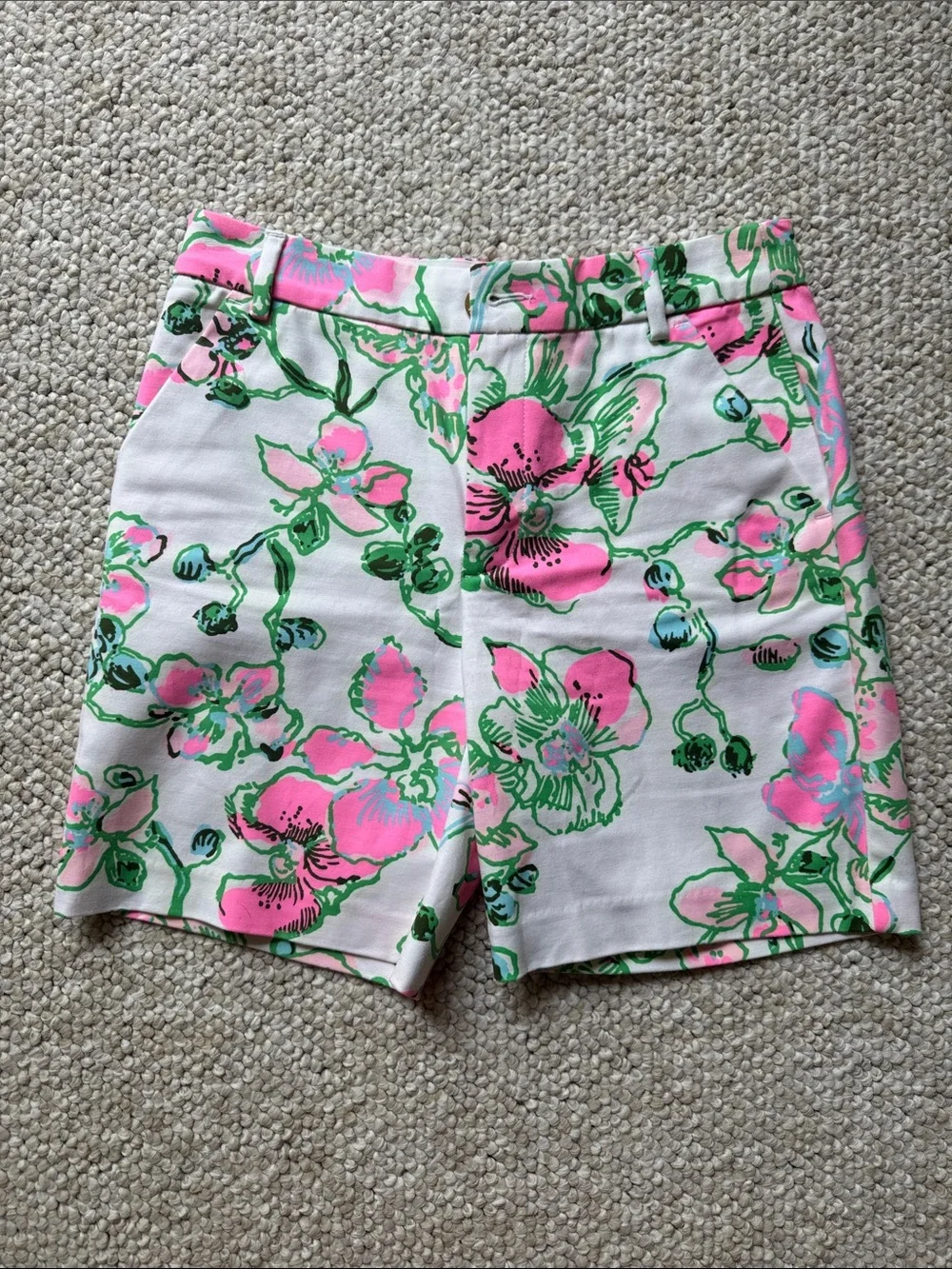 Lilly Pulitzer White Shorts with Pink and Green Floral Trim